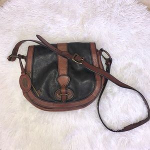 Fossil Vintage Leather Saddle Flap Crossbody Bag